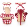 Perphy Women's Open Toe Bow Strap Slingback Stiletto High Heels Plaid Sandals - 2 of 3