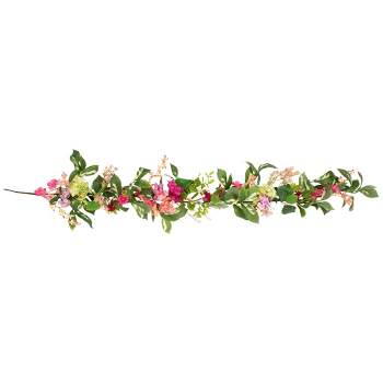 Northlight Leafy Hydrangea Artificial Floral Spring Garland - 5'  - Pink