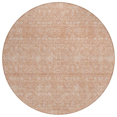 Copper And Beige Floral Washable Indoor Outdoor Area Rug