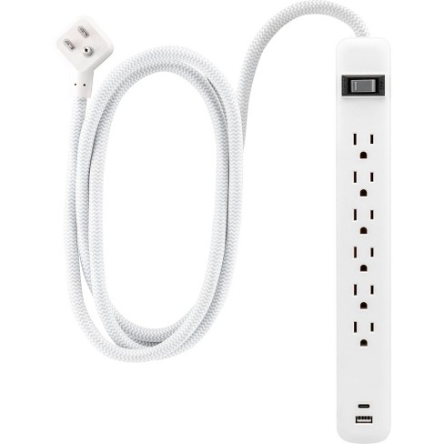 Ge 6-outlet Power Strip 1 Usb-a 1 Usb-c 15w Shared 6' Braided Cord ...