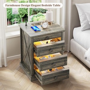 Vlsrka Farmhouse Nightstand with Hidden Storage, Charging Station, Motion Sensor LED, End Table for Bedroom - 1 of 4