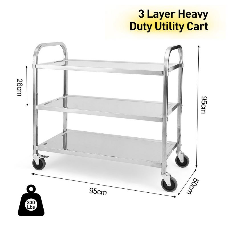 3 Tier Stainless Steel Utility Cart, 2 of 7