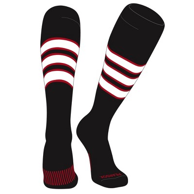 PEAR SOX Striped OTC Baseball, Softball, Football Socks (C) Black, Red, White