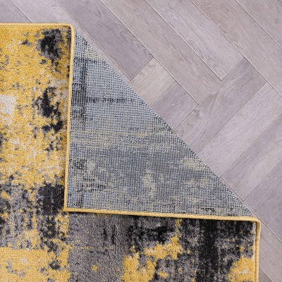 Yellow and Gray Abstract 5' x 7' Stain-Resistant Area Rug