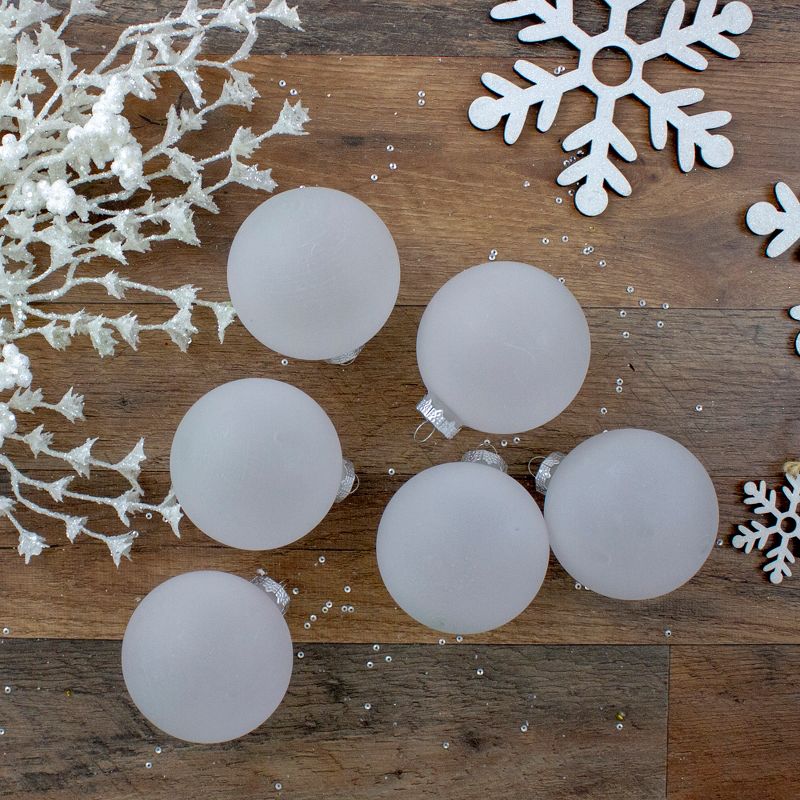 Northlight 6ct White and Silver Matte Frosted Glass Christmas Ball Ornaments 3.25" (80mm), 2 of 3