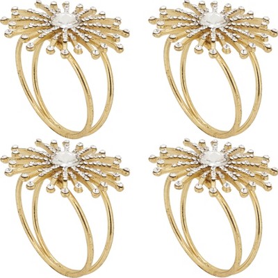 Gold Jewel Starburst Metal Napkin Rings Set of 4