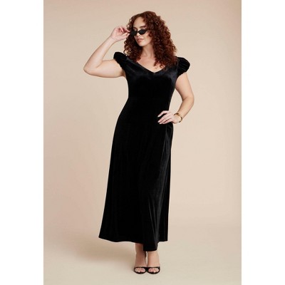 ELOQUII Velvet Short Puff Sleeve Maxi Dress