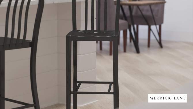 Merrick Lane 30 Inch Galvanized Steel Indoor/Outdoor Counter Bar Stool With Slatted Back And Powder Coated Finish, 2 of 17, play video