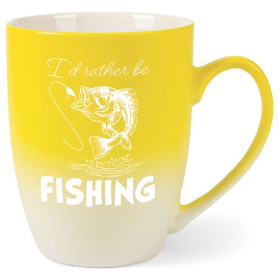 Elanze Designs I'D Rather Be Fishing Two Toned Ombre Matte Yellow and White 12 ounce Ceramic Stoneware Coffee Cup Mug