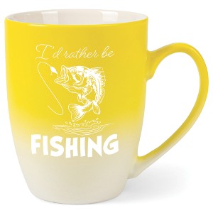 Elanze Designs I'D Rather Be Fishing Two Toned Ombre Matte Yellow and White 12 ounce Ceramic Stoneware Coffee Cup Mug - 1 of 4