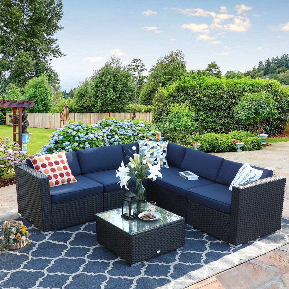 6pc Patio Conversation Set with Rattan Wicker Chairs & Coffee Table - Captiva Designs
