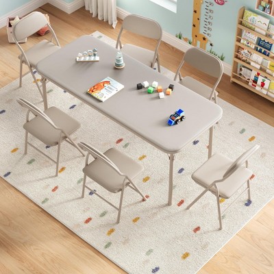 7 Piece Boys Girls Folding Table and Chairs Set, Activity Table and Chairs Set