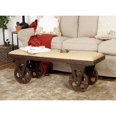 Industrial Wood Bench Brown - Olivia & May: Metal Frame, Wheeled, 400 ...