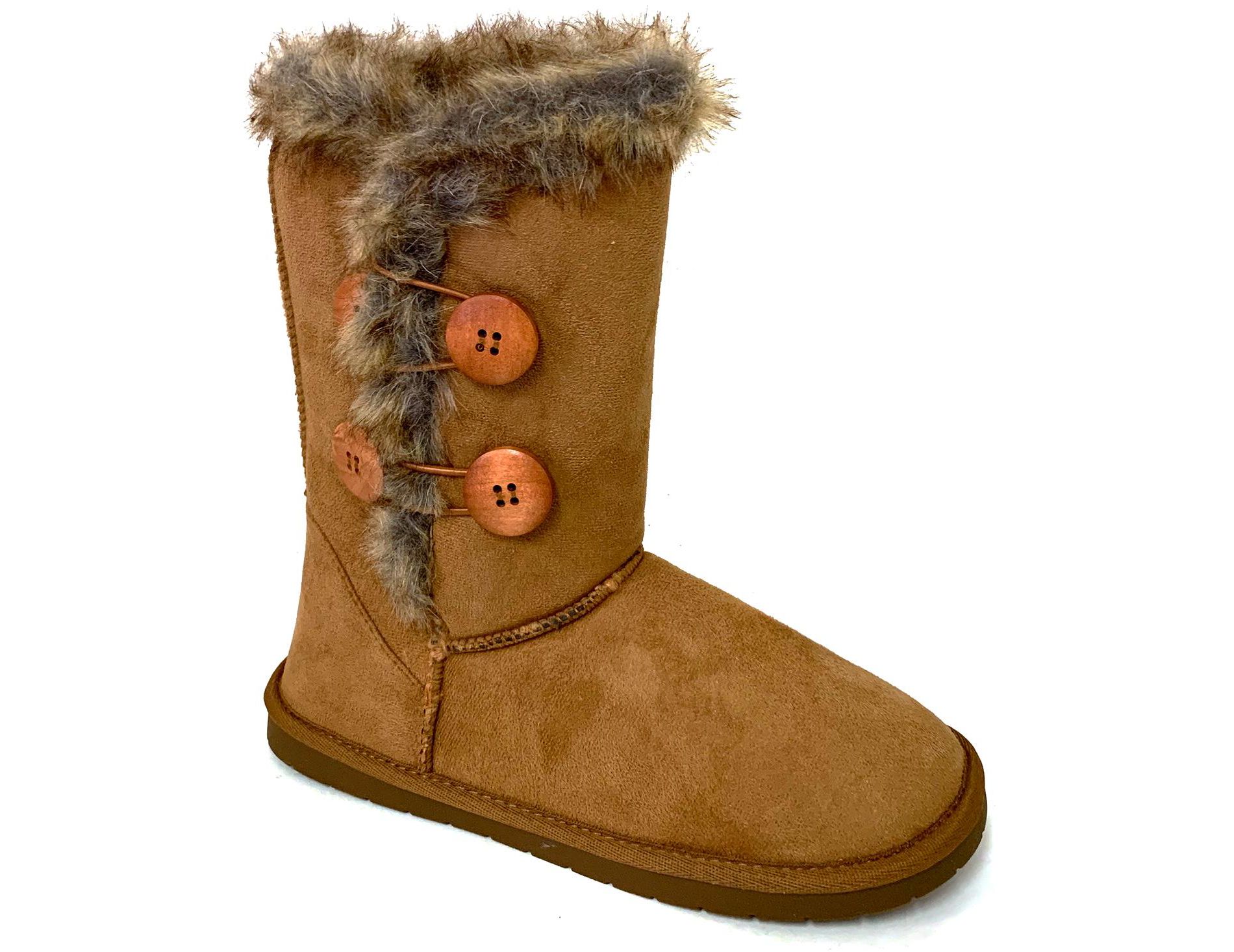 Women's Winter Boots Faux Suede Button 10" Mid Calf Fur Snow Shoes Camel Color