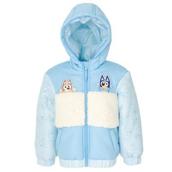 Bluey Bingo Girls Zip Up Winter Coat Puffer Jacket Toddler to Little Kid 