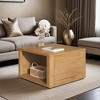 Square Coffee Table for in Natural Farmhouse Coffee Table with Storage,2-Tier Center Table with Half Open Storage Compartment - Leovsnove - 2 of 4