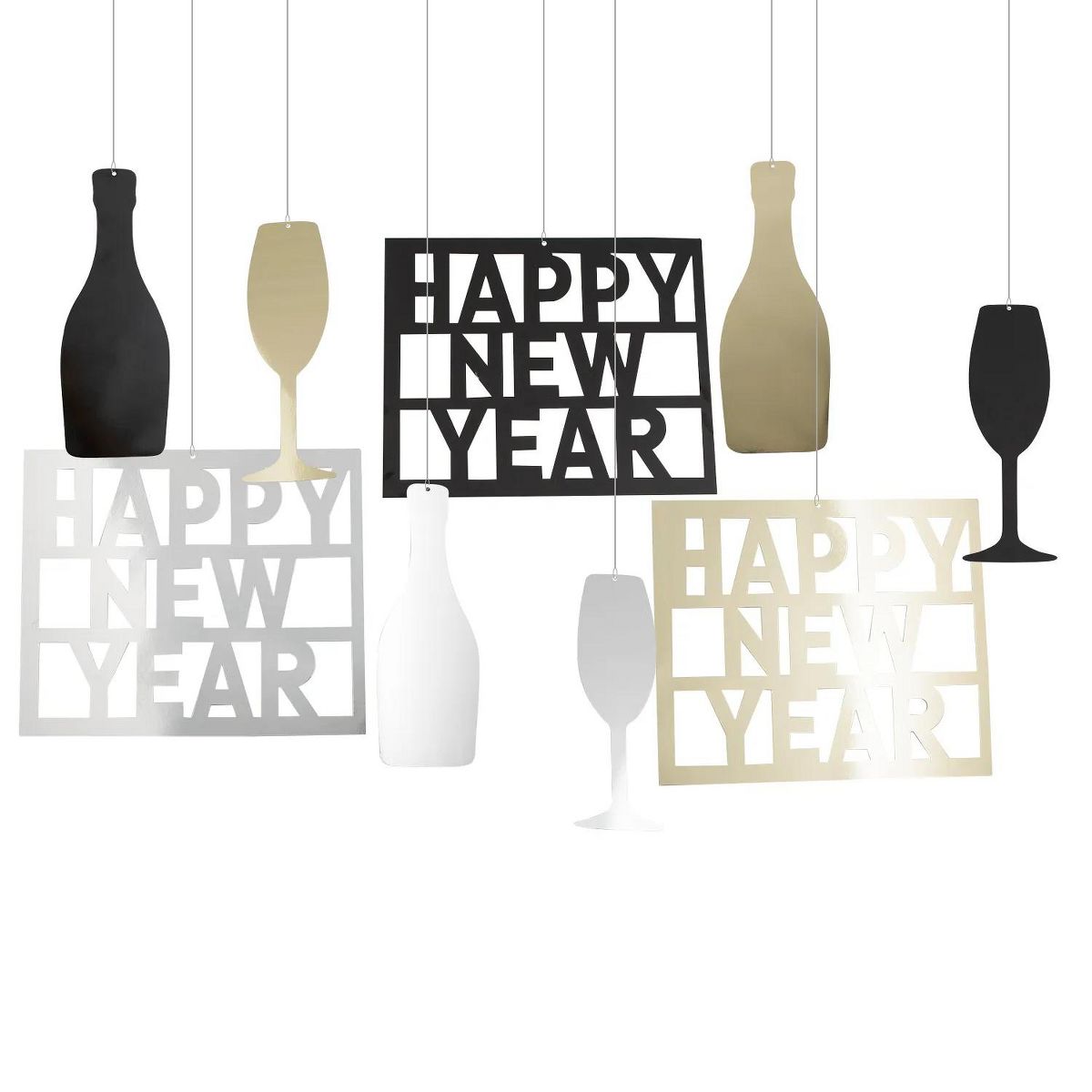 10 1/2" ? 12" New Year?s Eve Foil Cardstock Wall & Hanging Cutout Decorations - 12 Pc.