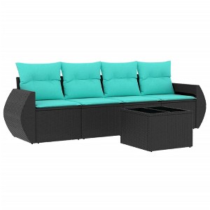 vidaXL 5 Piece Patio Sofa Set with Cushions Black and Blue - With Table - 1 of 4