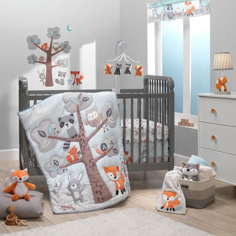 Bedtime Originals Woodland Friends Animals Mint/Gray 5-Piece Crib Bedding Set, 1 of 10