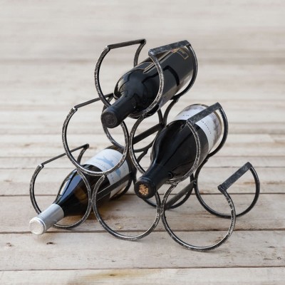 Black Cast Iron Vintage Style Wine Rack, Holds 6 Bottles