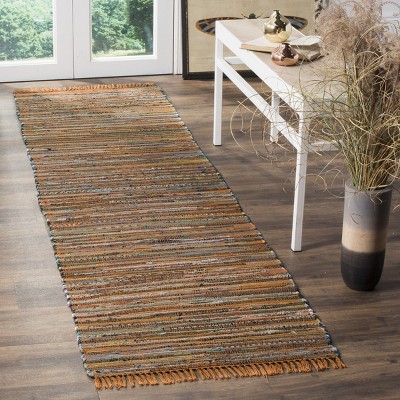 Handmade Gold and Multicolor Wool Cotton Stripe Runner Rug