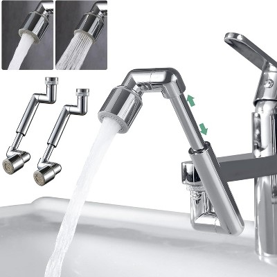 Attop ​​2-Pack 1440° Swivel Faucet Extender with Robotic Arm, Female/Male Thread Aerator with 2 Water Modes for Kitchen/Bathroom Sink, Chrome Plated