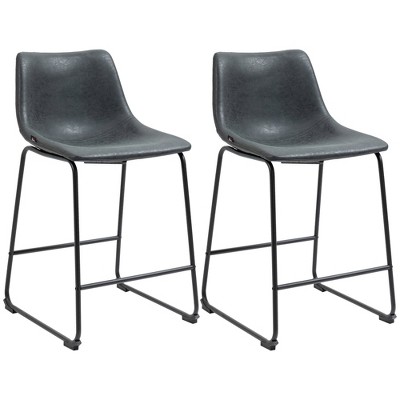 Black Faux Leather and Metal Counter Height Bar Stools Set