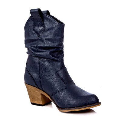 Charles Albert Women's Modern Western Cowboy Distressed Boot with Pull-Up Tabs in Navy Size 6