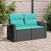 vidaXL Patio Sofa with Cushions - 2-Seater Outdoor Loveseat - Black PE Rattan - Foldable Side Table - Storage with Water-Resistant Bag - 2 of 4