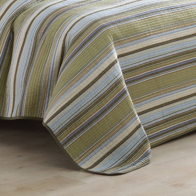 Fresno Green Cotton Full Quilt Set with Reversible Design