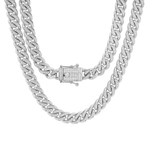 Steeltime Men's stainless steel and simulated black diamonds cuban link chain necklace. Color Options: Silver, Gold, Black. Size Option: 24", 30" - 1 of 4