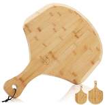 Pie Supply Bamboo Pizza Peel for Baking and Serving, Wood Paddle Cutting Board with Handle and Hanging Strap