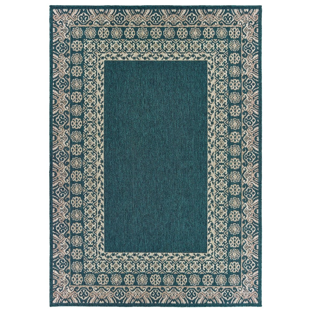 Photos - Area Rug 6'7"X9'2" Landry Border Patio Rug Blue/Gray