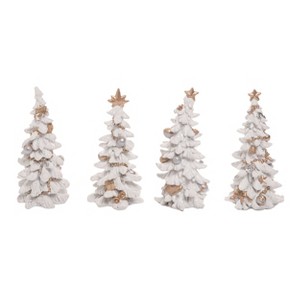 Transpac Christmas Winter Elegant White Gold Polyresin Holiday Tree Tabletop Figurine Decoration Set of 4, 6.0H inches - 1 of 4