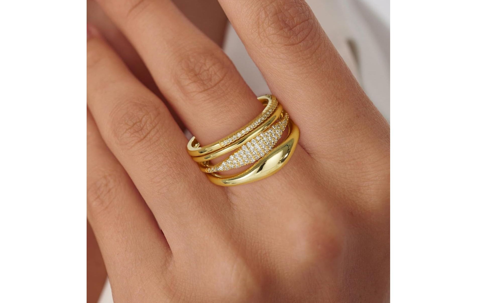 Gold Stackable Rings for Women - Dainty 18K Real Gold Plated Stackable Rings Thumb Ring Set Trendy Statement