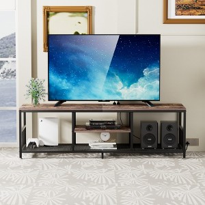 VECELO 3-Tier Industrial TV Stand for TVs Up to 80" Media Console TV Table with Power Outlets & Storage Shelve for Living Room, Bedroom Gray/Brown/Gray - 1 of 4