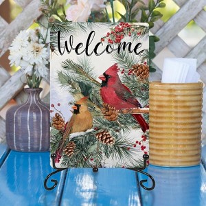 Cardinal Decor Metal Poster, Welcome Winter Cardinal Wall Decor - 1 of 3