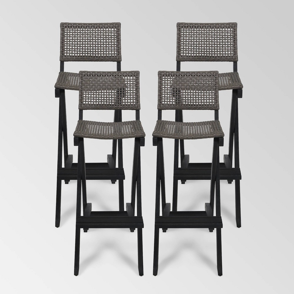 Polaris 4pk Acacia Wood Folding Barstools Dark Gray - Christopher Knight Home: Weather-Resistant Patio Seating