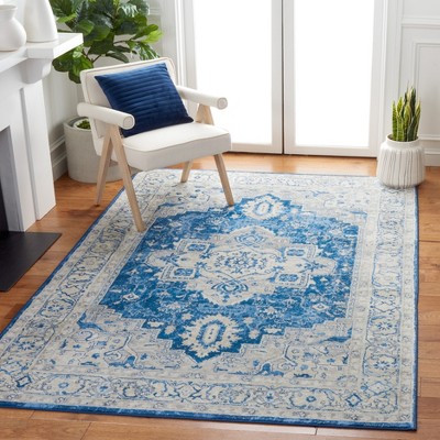 Navy and Grey Hand-Knotted Synthetic Area Rug, 6' x 9'