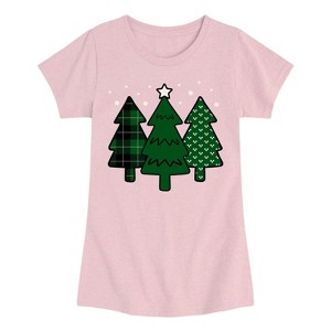 Girls' - Instant Message - Pattern Filled Christmas Trees Fitted Short Sleeve Graphic T-Shirt - 1 of 4