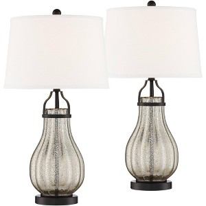 Franklin Iron Works Arian 27 1/2" Tall Modern Table Lamps Set of 2 Oil Rubbed Bronze Finish Metal Mercury Glass White Shade Living Room Bedroom - 1 of 4