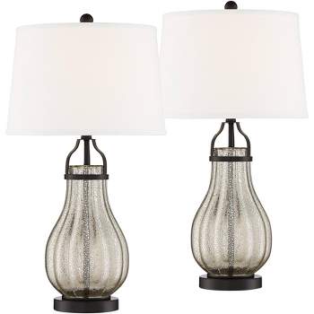 Franklin Iron Works Arian 27 1/2" Tall Modern Table Lamps Set of 2 Oil Rubbed Bronze Finish Metal Mercury Glass White Shade Living Room Bedroom