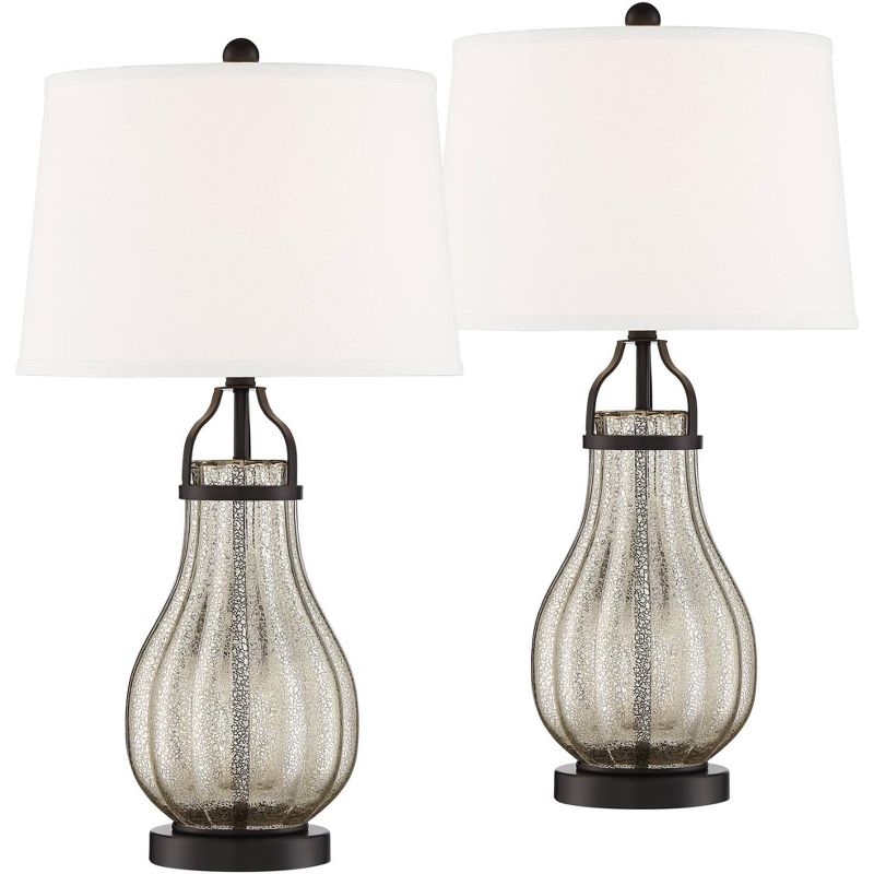 Franklin Iron Works Arian 27 1/2" Tall Modern Table Lamps Set of 2 Oil Rubbed Bronze Finish Metal Mercury Glass White Shade Living Room Bedroom, 1 of 10