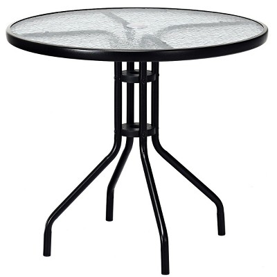 32'' Black Outdoor Patio Table with Tempered Glass Top