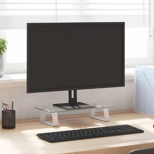vidaXL Monitor Stand White 15.7 in.x7.9 in.x3.1 in. Tempered Glass and Metal - 1 of 4