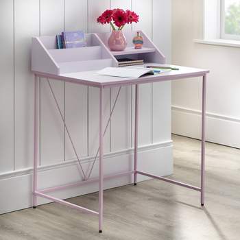 Pink Rolling Sitting/Standing Reversible Desk with Side Storage - Mind  Reader