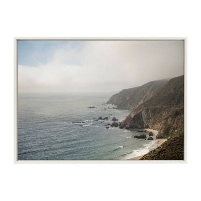 28" x 38" White Coastal Ocean View Framed Canvas Art