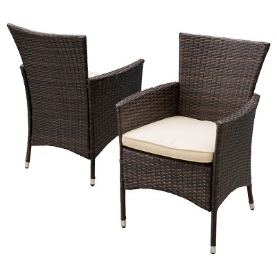 Malta Set Of 2 Wicker Patio Dining Chair With Cushion- Brown ...