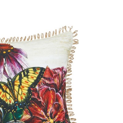 Botanical Floral Cotton Rectangular Throw Pillow with Twine Border