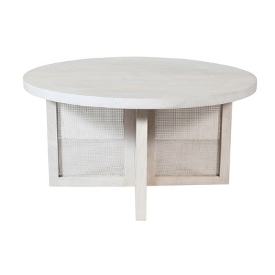 HomeRoots 36" White Solid Wood Round Cross Legs Coffee Table